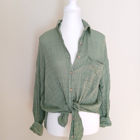 Free People Tops - Free People Oversized Billowy Gisabelle Shirt Green Size XS